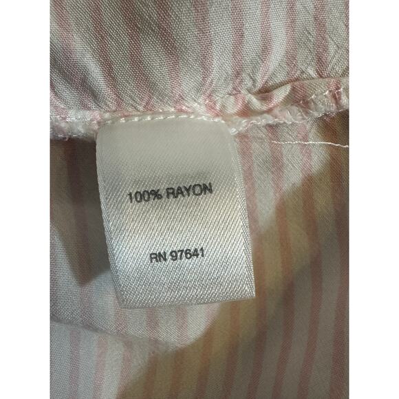 J. Jill blouse pale pink & white striped button up with lace sleeve trim Sz L - Picture 7 of 8